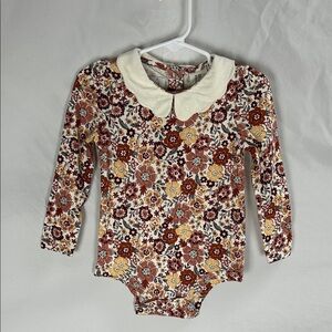 Joie Pink Cream Floral Long Sleeve Onesie Peter Pan Collar 18m